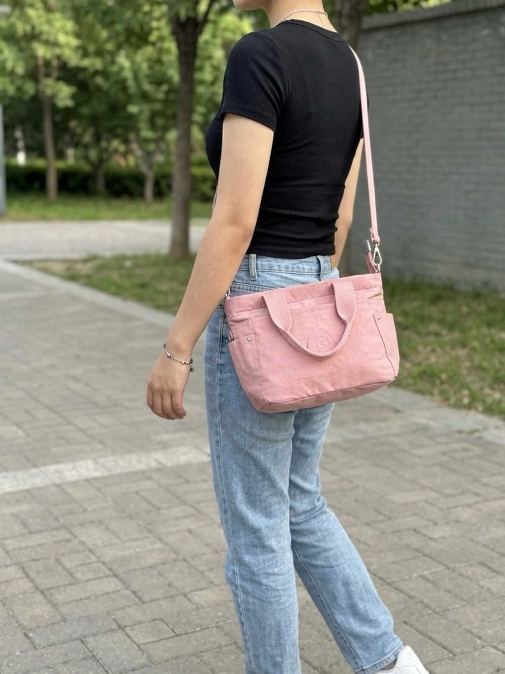 Lightweight Waterproof Nylon Crossbody Tote Bag Multi-Zip Compartments